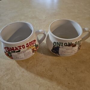 Vintage Recipe Soup Mugs Set - Tomato and Onion Recipes